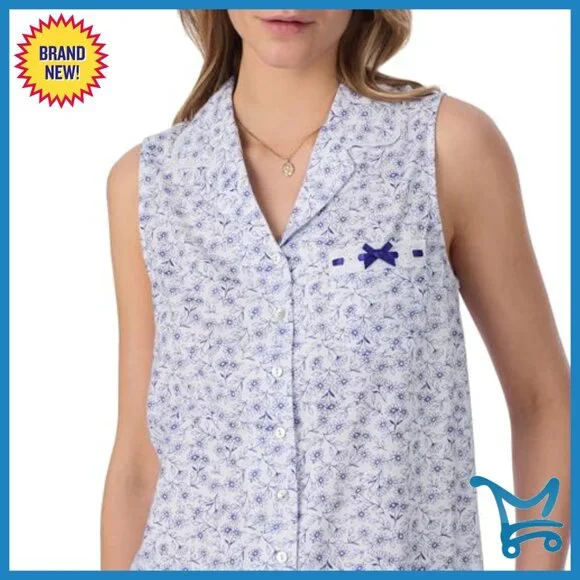 Large 100% Cotton Sleeveless Pajama Set with Capri Pants and Pocket